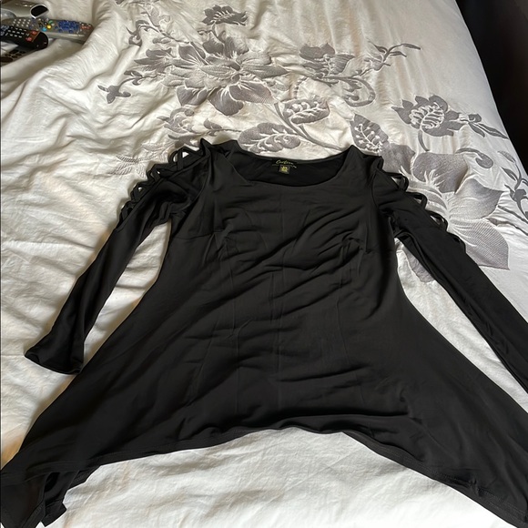 Black Asymmetrical Long Sleeve Blouse - Picture 1 of 4